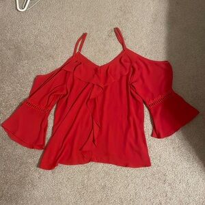 19 Cooper size M red 3/4 length cold shoulder top. Great condition, worn once.